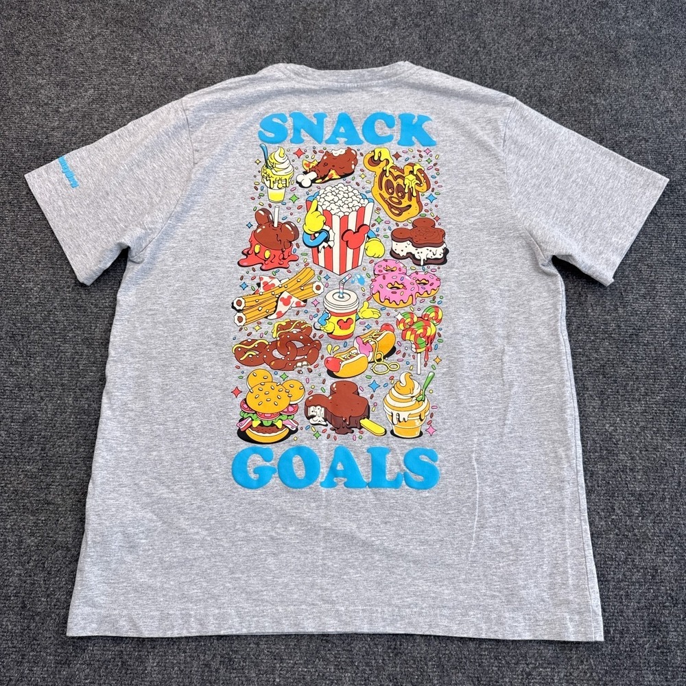 Disney Snack Goals‎ T Shirt Top Womens Size Large Gray Double Sided V Neck